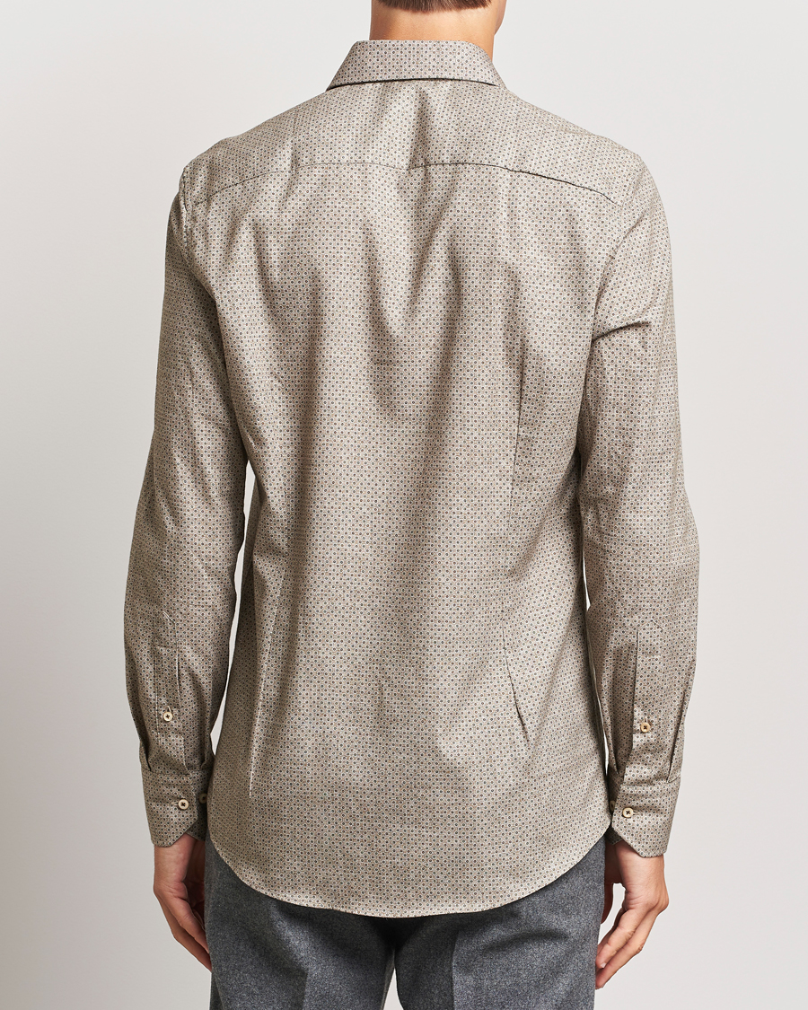 Heren | Overhemden | Stenströms | Slimline Brushed Printed Cut Away Shirt Beige