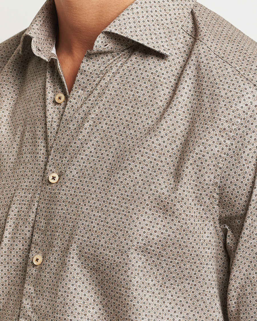 Heren | Overhemden | Stenströms | Slimline Brushed Printed Cut Away Shirt Beige