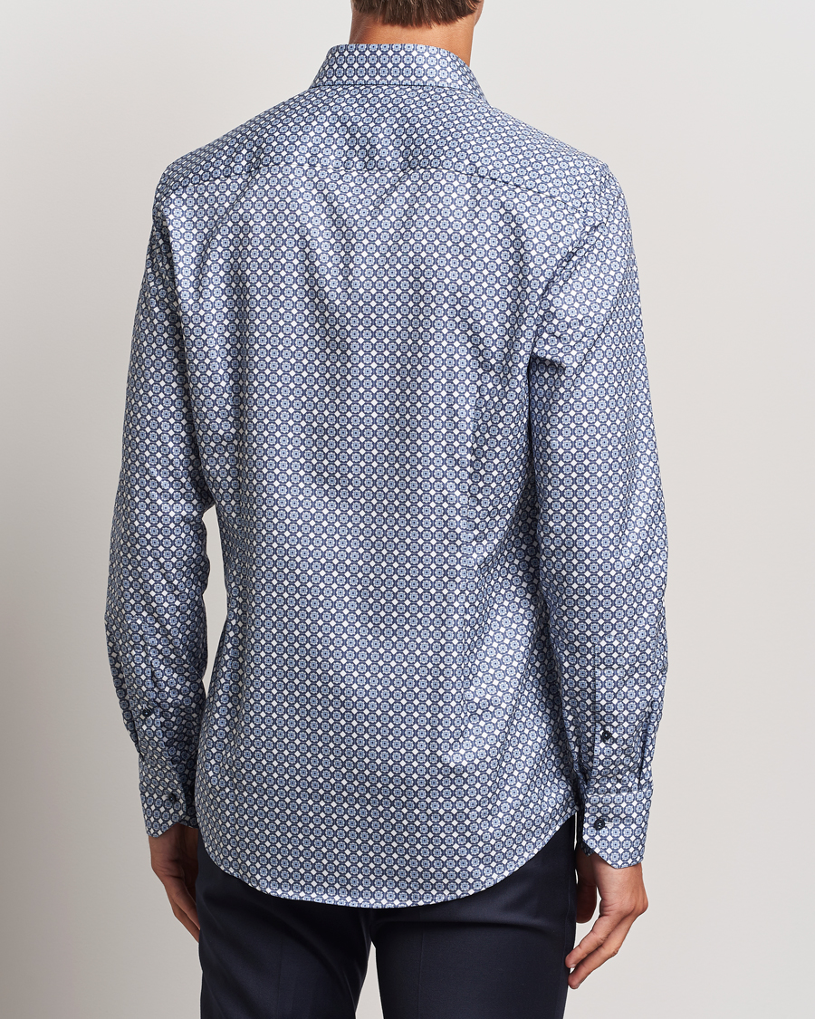 Heren | Overhemden | Stenströms | Slimline Printed Twill Cut Away Shirt Blue