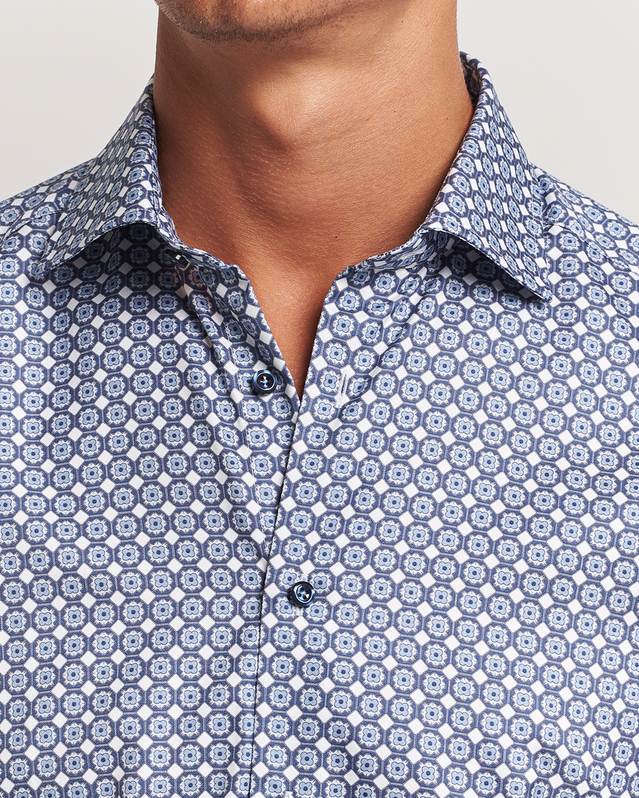 Heren | Overhemden | Stenströms | Slimline Printed Twill Cut Away Shirt Blue