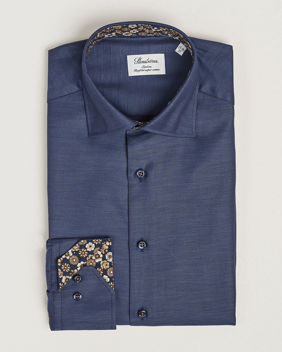 Heren | Overhemden | Stenströms | Slimline Twill Contrast Cut Away Shirt Navy