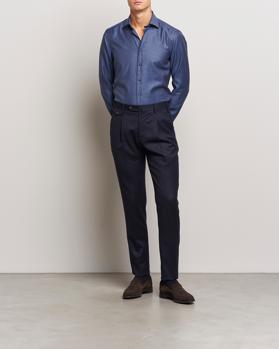 Heren | Overhemden | Stenströms | Slimline Twill Contrast Cut Away Shirt Navy