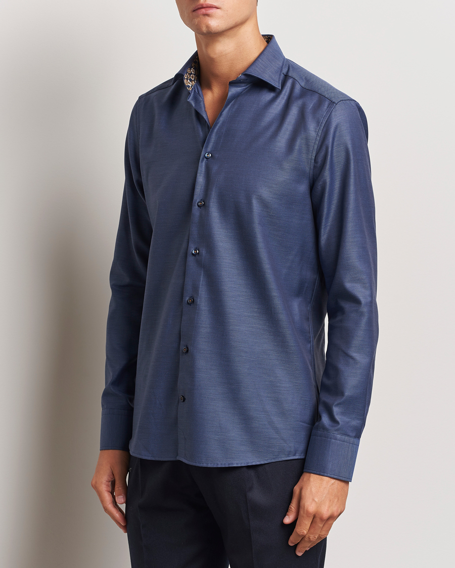 Heren | Overhemden | Stenströms | Slimline Twill Contrast Cut Away Shirt Navy