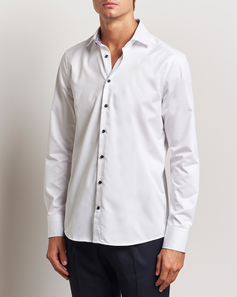 Heren | Overhemden | Stenströms | Slimline Twill Flower Contrast Shirt White