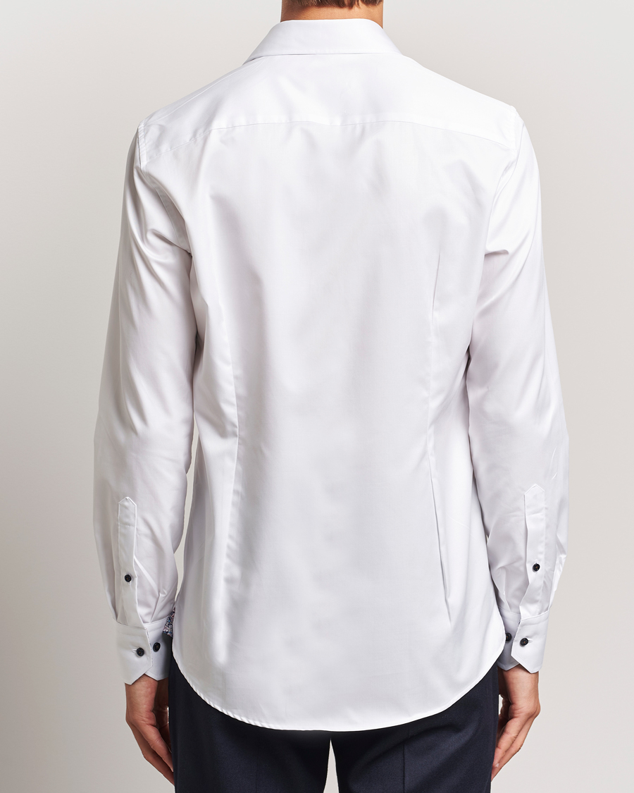 Heren | Overhemden | Stenströms | Slimline Twill Flower Contrast Shirt White