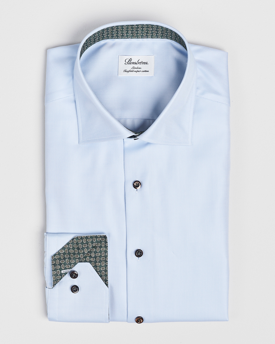 Heren | Overhemden | Stenströms | Slimline Superior Twill Contrast Shirt Blue