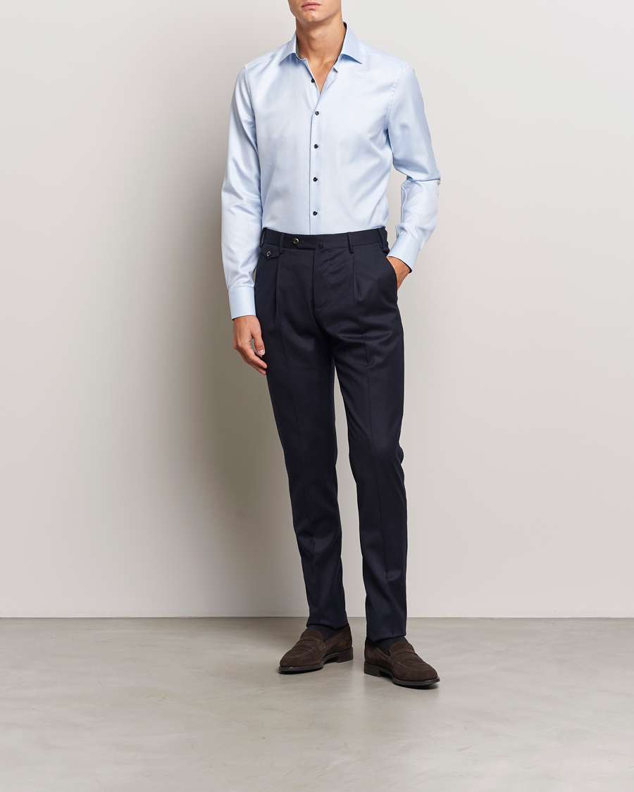 Heren | Overhemden | Stenströms | Slimline Superior Twill Contrast Shirt Blue