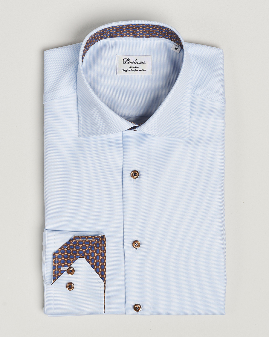 Heren | Overhemden | Stenströms | Slimline Houndstooth Contrast Shirt Blue