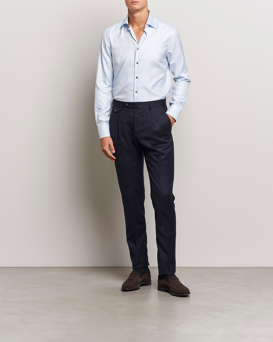 Heren | Overhemden | Stenströms | Slimline Houndstooth Contrast Shirt Blue