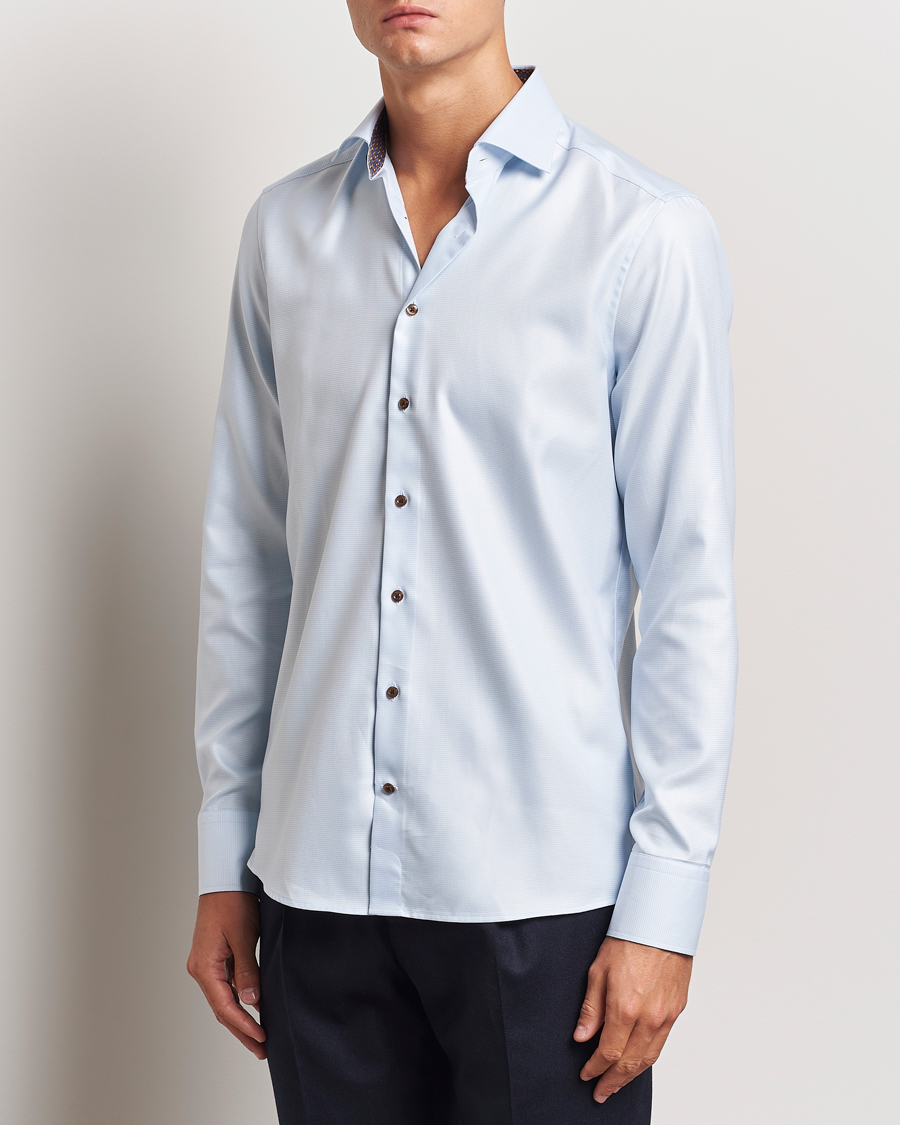 Heren | Overhemden | Stenströms | Slimline Houndstooth Contrast Shirt Blue