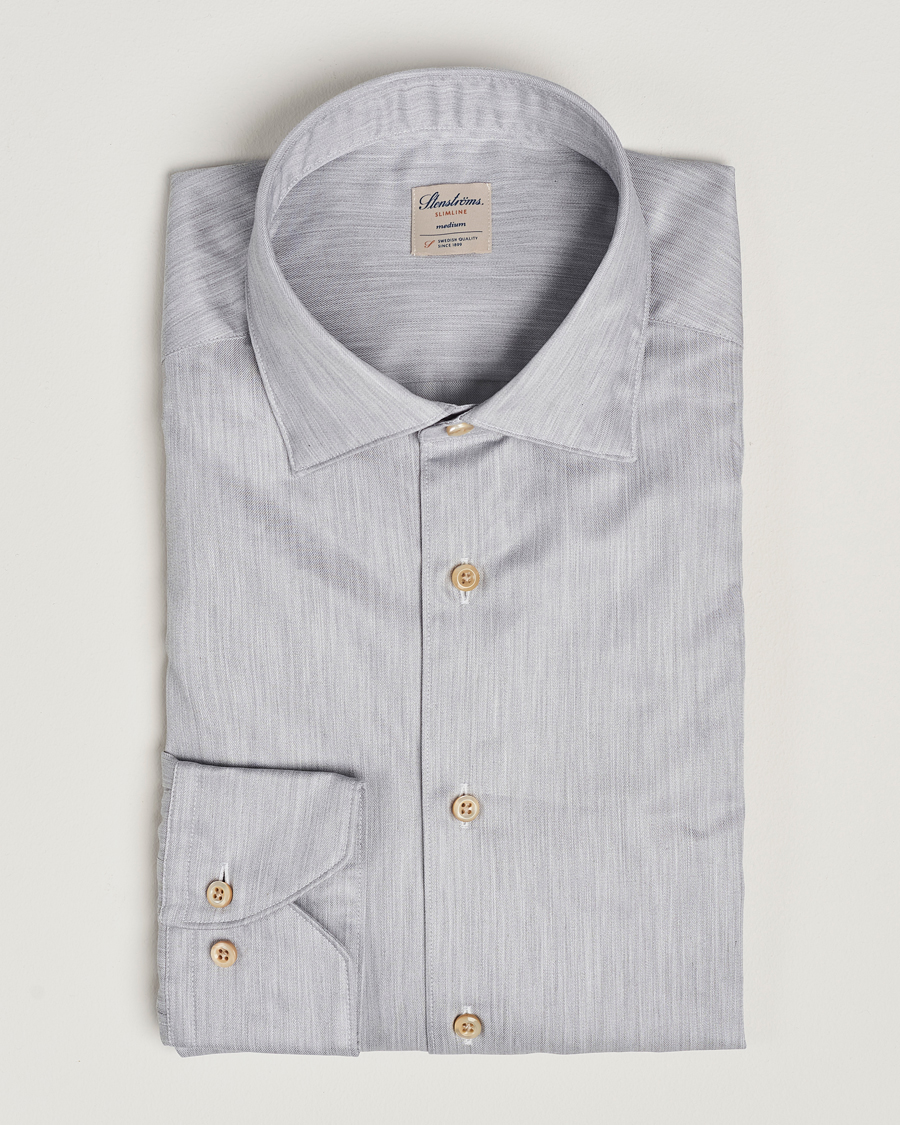 Heren | Overhemden | Stenströms | Slimline Twill Melange Cut Away Shirt Grey