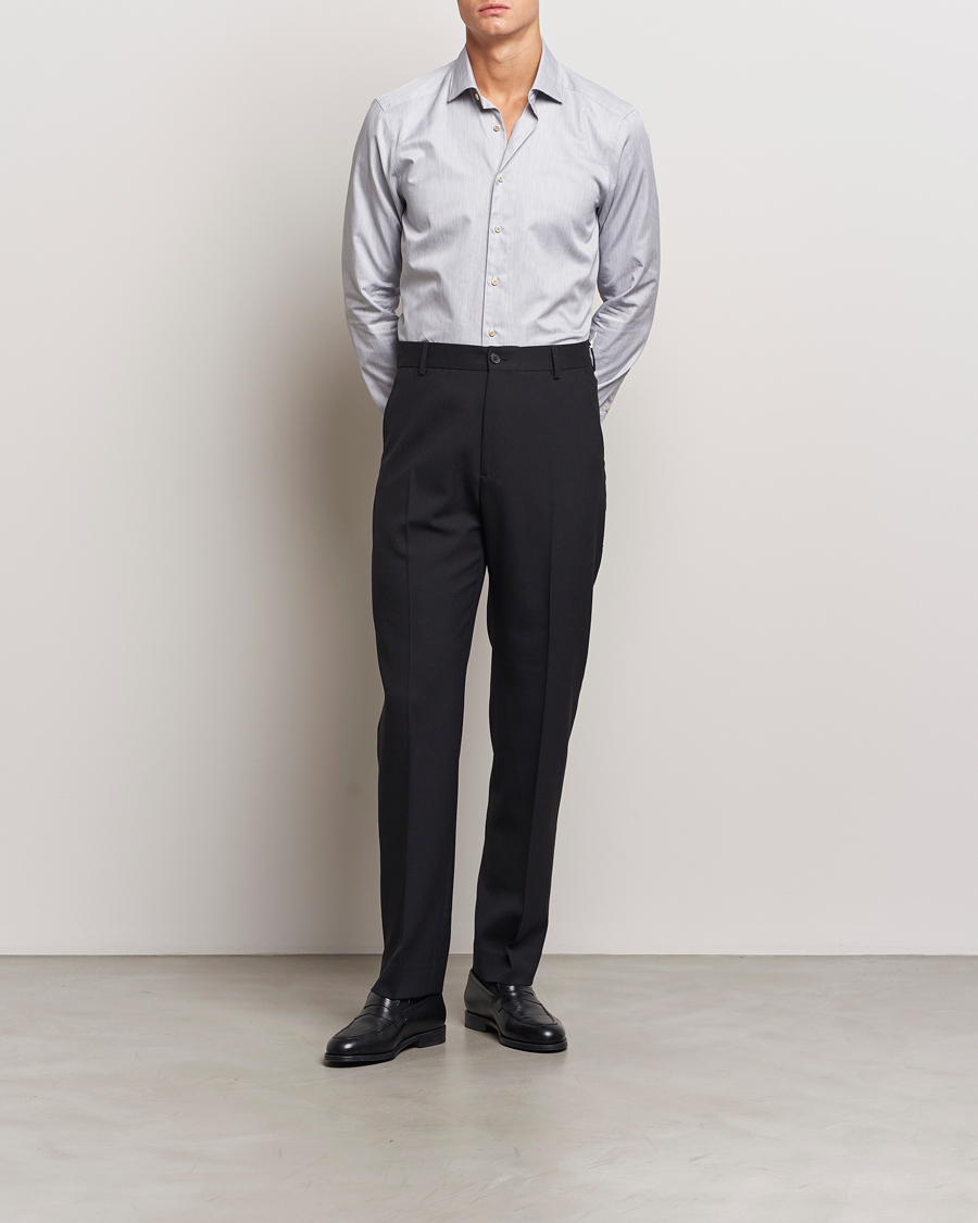 Heren | Overhemden | Stenströms | Slimline Twill Melange Cut Away Shirt Grey