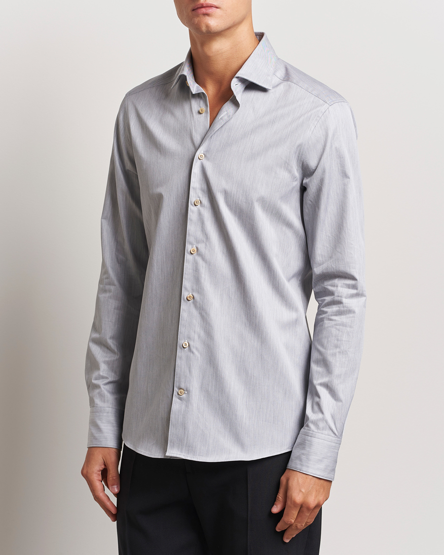 Heren | Overhemden | Stenströms | Slimline Twill Melange Cut Away Shirt Grey