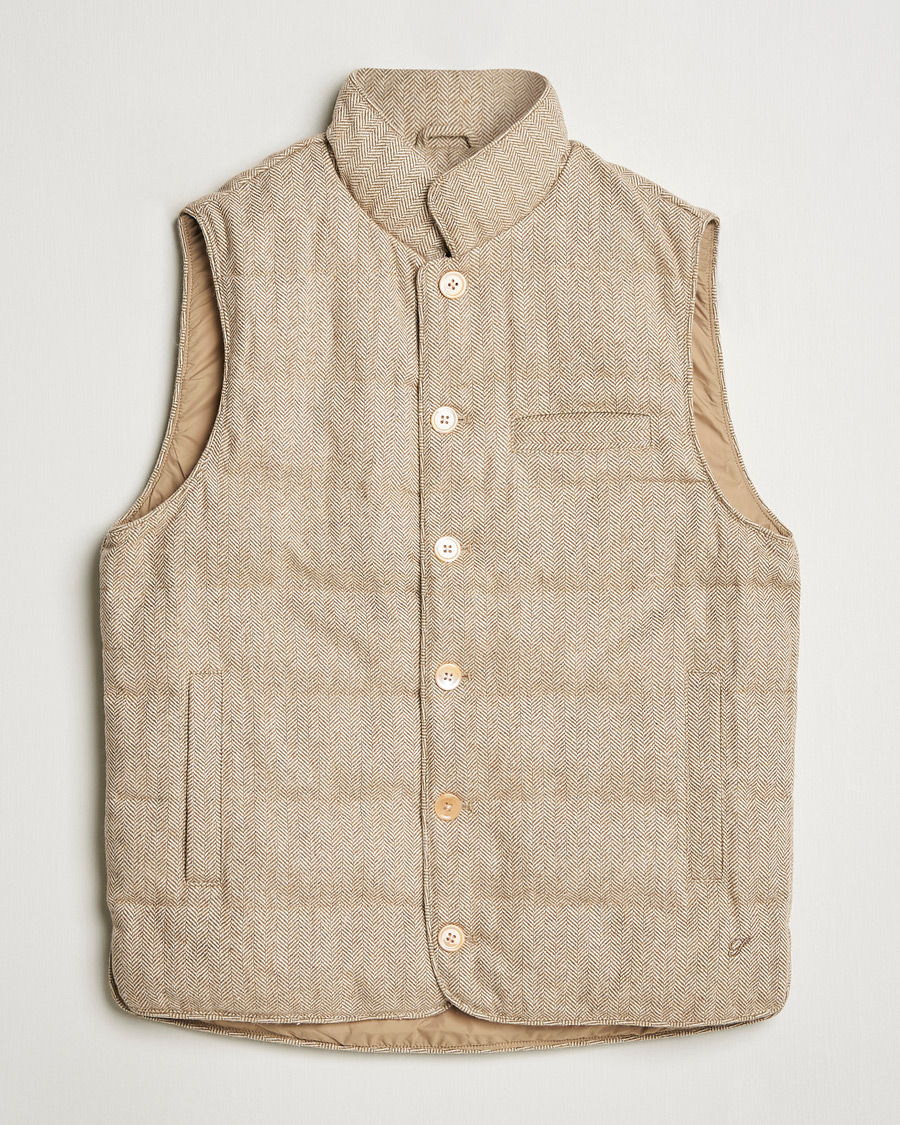 Heren | Jassen | Stenströms | Padded Herringbone Wool Vest Brown