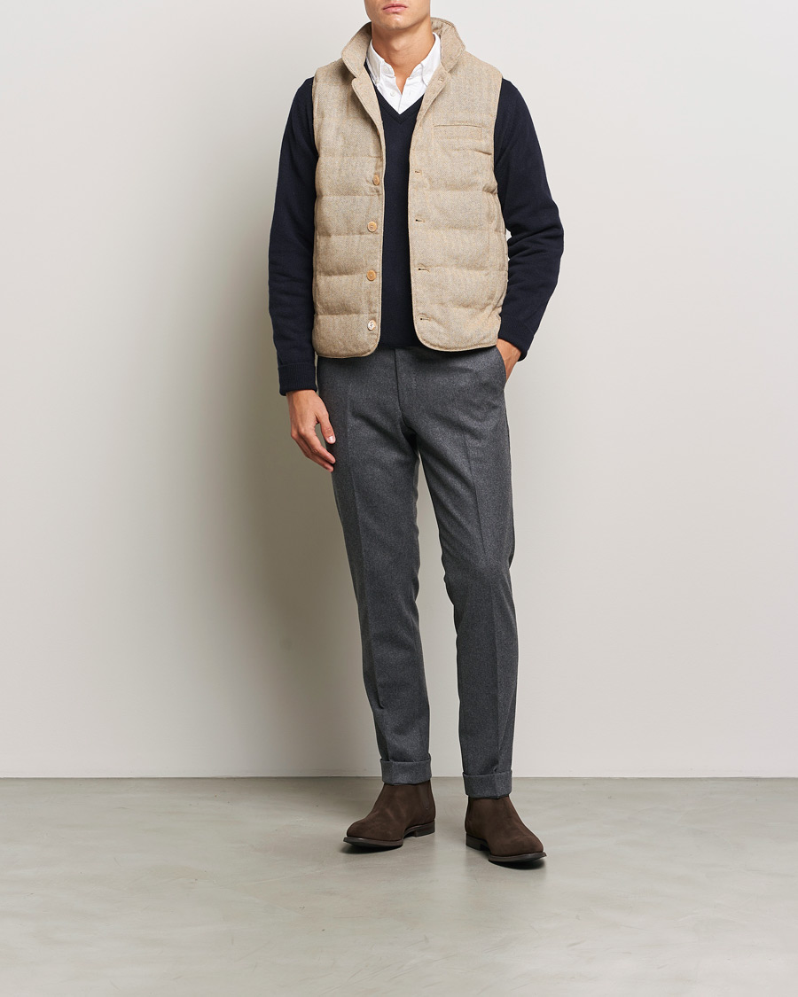 Heren | Jassen | Stenströms | Padded Herringbone Wool Vest Brown