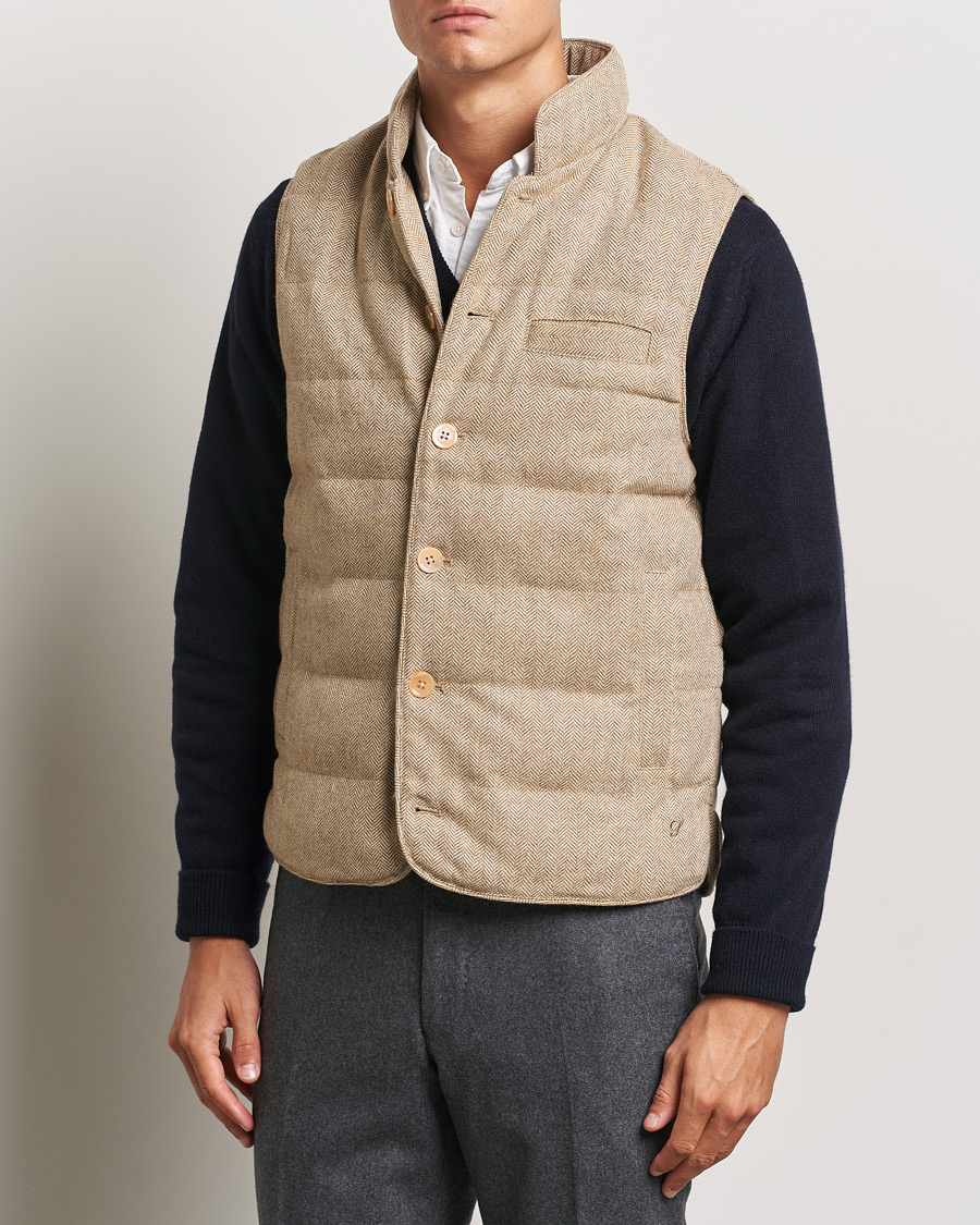 Heren | Jassen | Stenströms | Padded Herringbone Wool Vest Brown