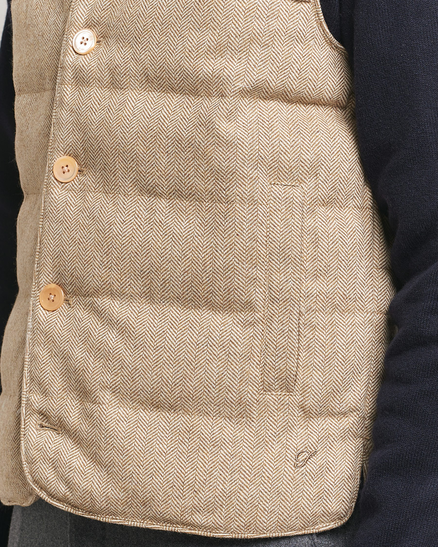 Heren | Jassen | Stenströms | Padded Herringbone Wool Vest Brown