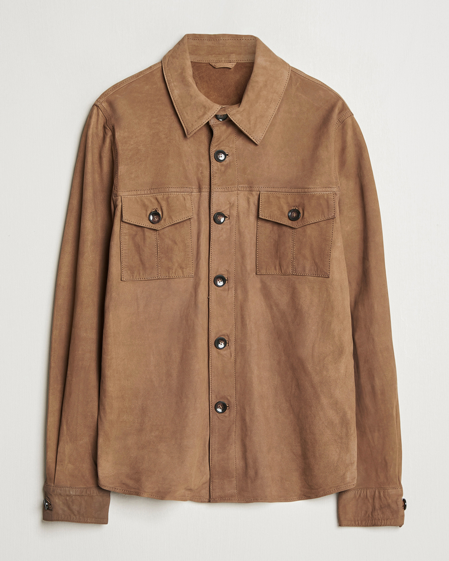 Heren | Overhemden | Stenströms | Lamb Suede Overshirt Brown