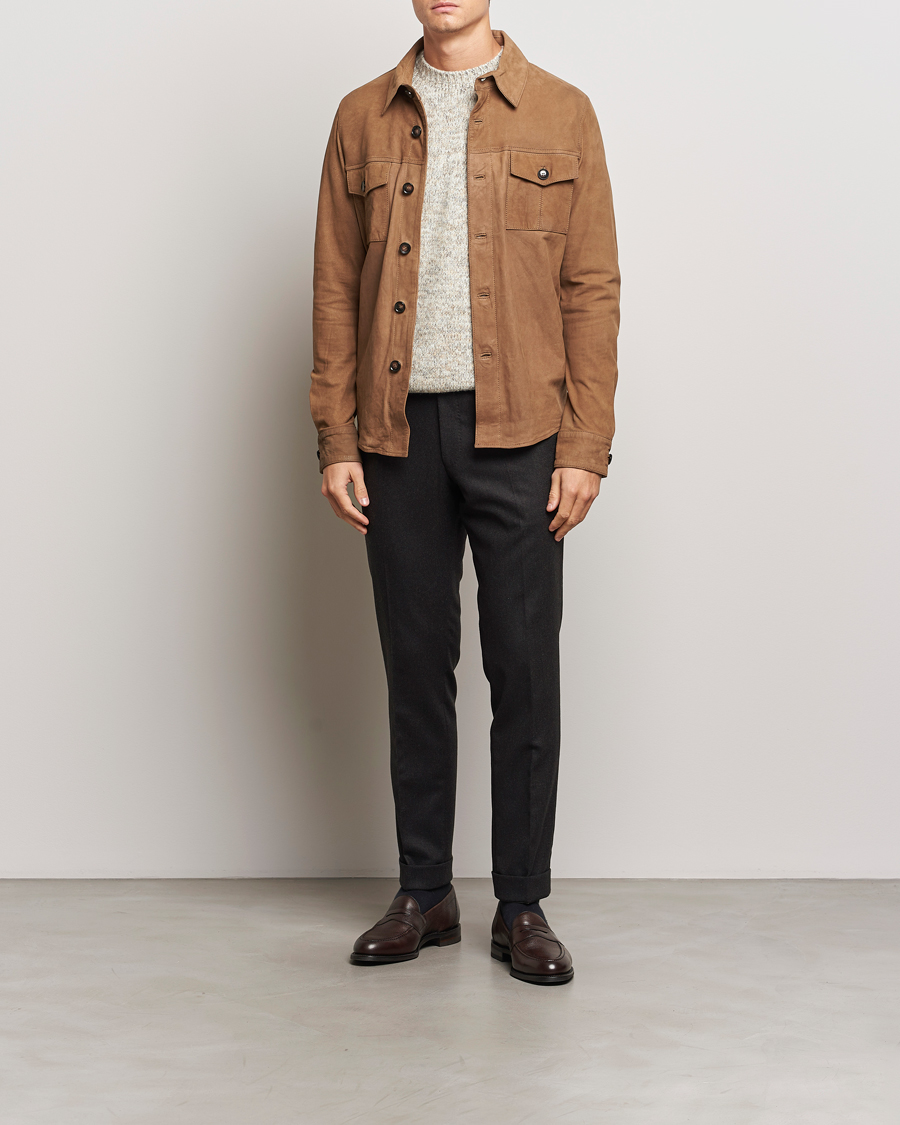 Heren | Overhemden | Stenströms | Lamb Suede Overshirt Brown