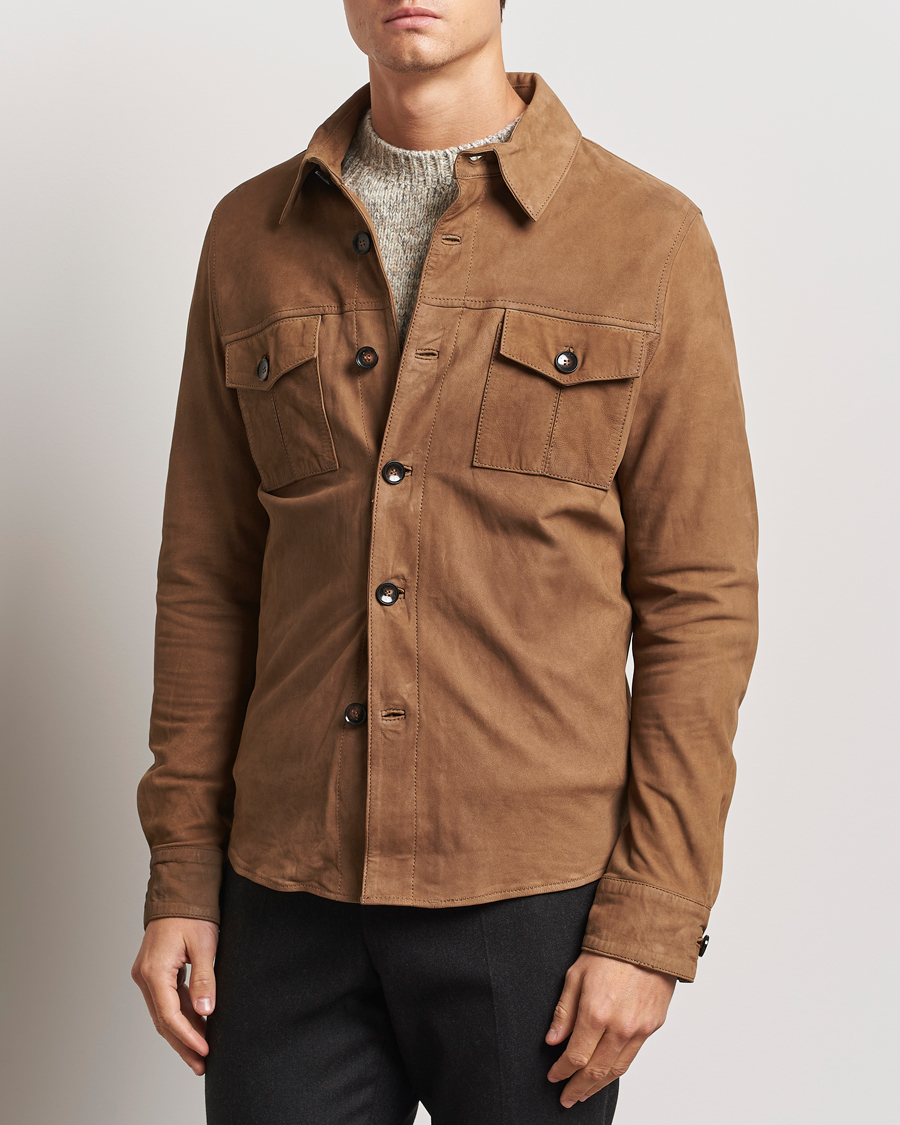 Heren | Overhemden | Stenströms | Lamb Suede Overshirt Brown