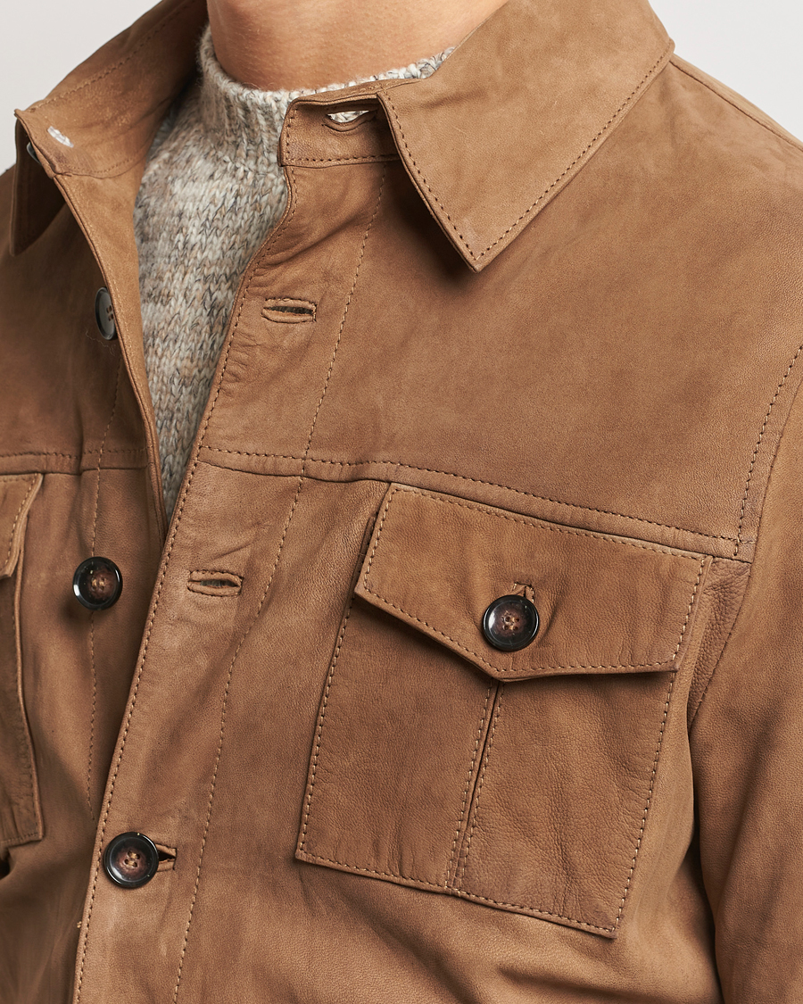 Heren | Overhemden | Stenströms | Lamb Suede Overshirt Brown