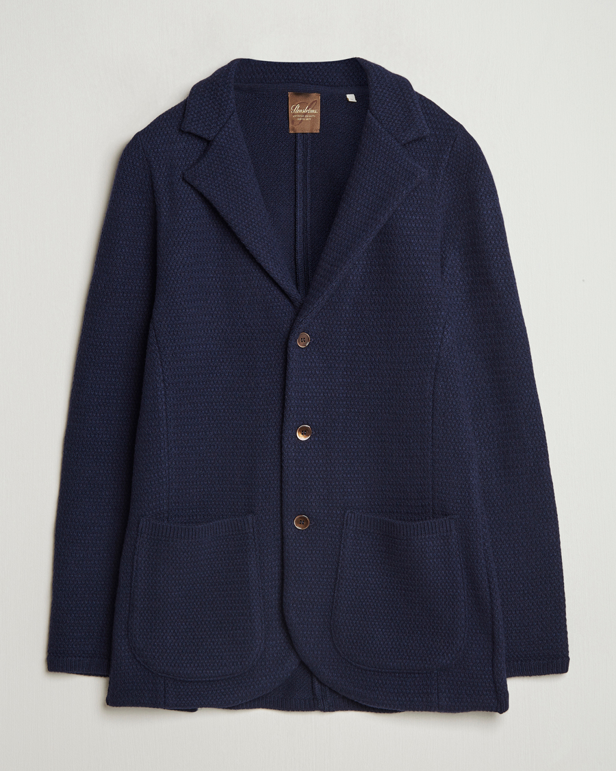 Heren | Blazers | Stenströms | Knitted Textured Merino Wool Blazer Navy