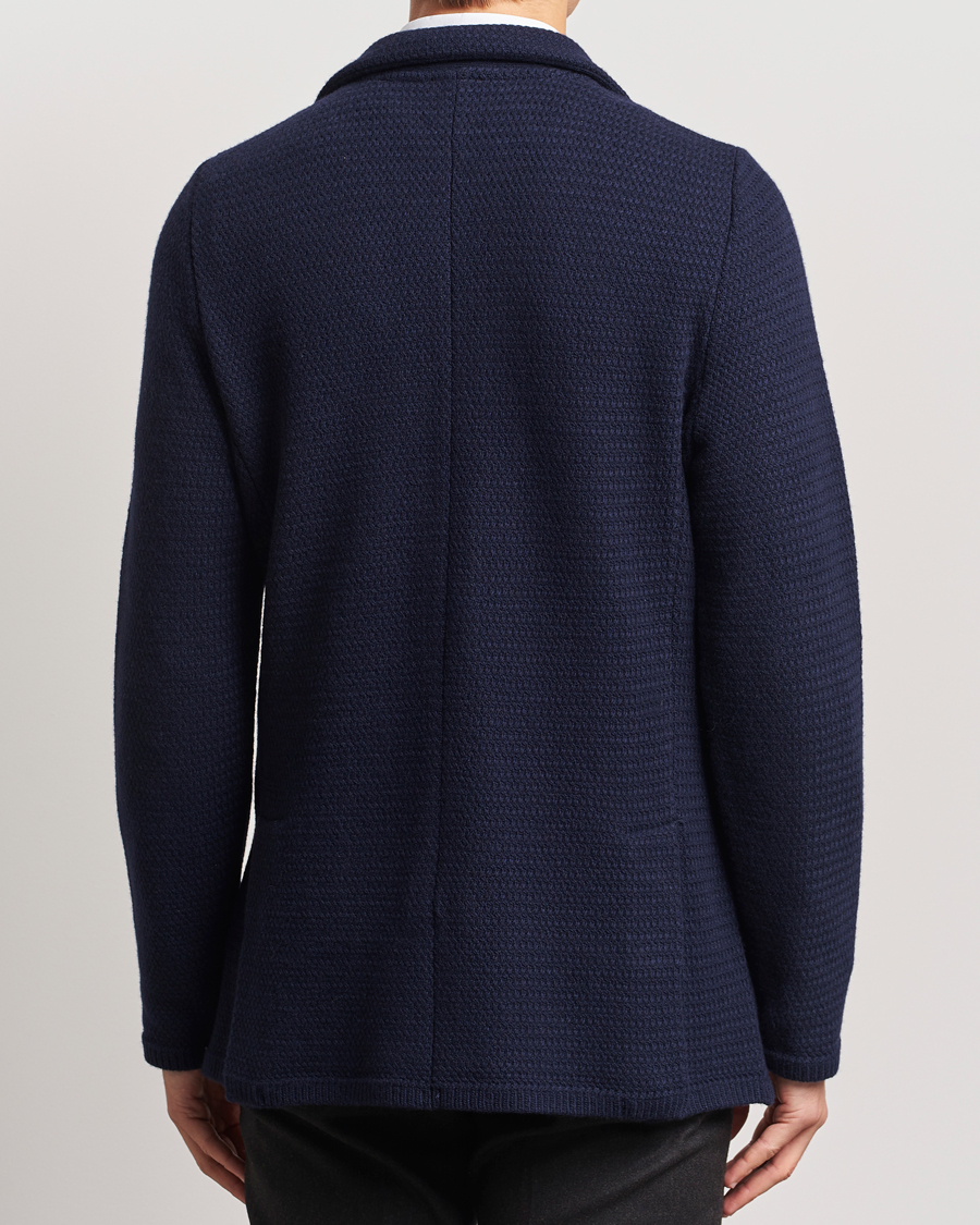 Heren | Blazers | Stenströms | Knitted Textured Merino Wool Blazer Navy