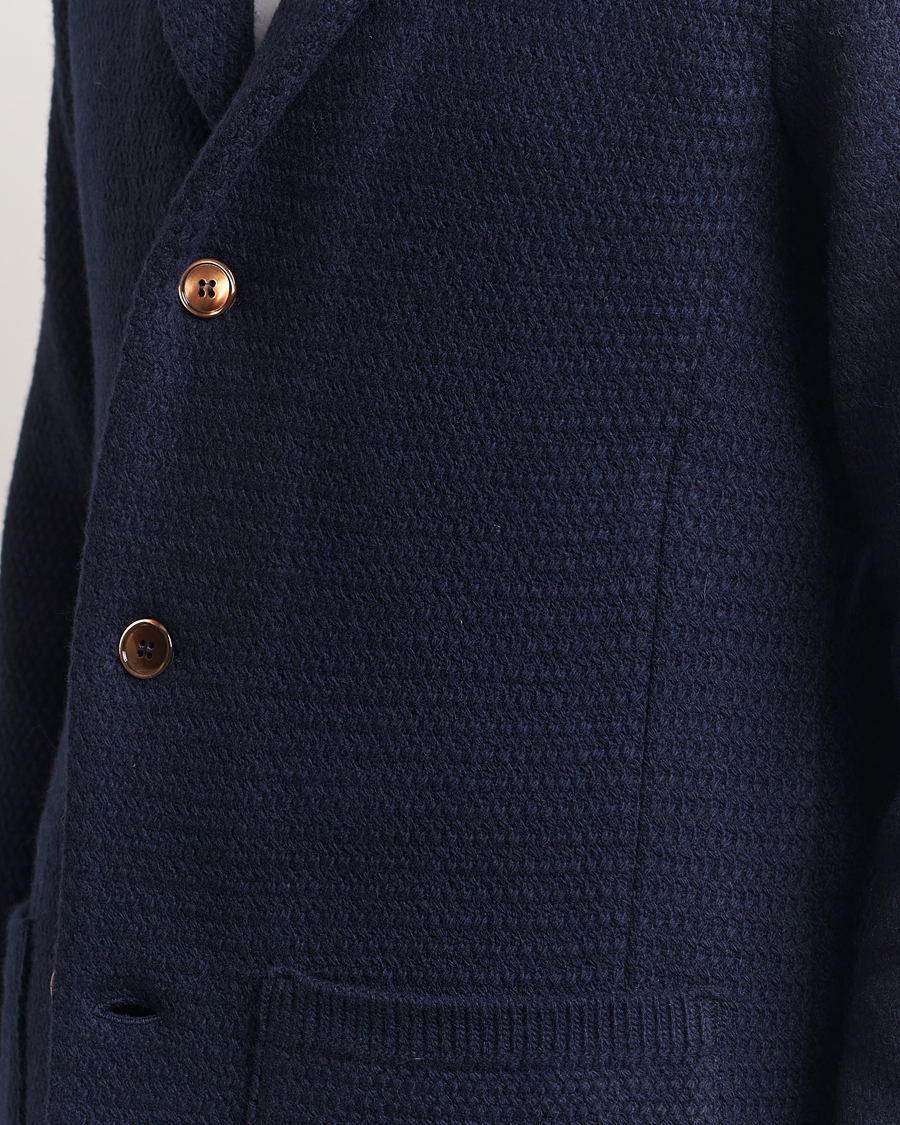 Heren | Blazers | Stenströms | Knitted Textured Merino Wool Blazer Navy