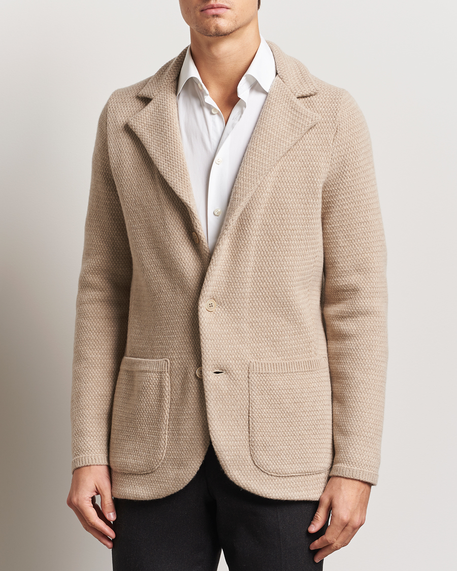 Heren | Blazers | Stenströms | Knitted Textured Merino Wool Blazer Beige