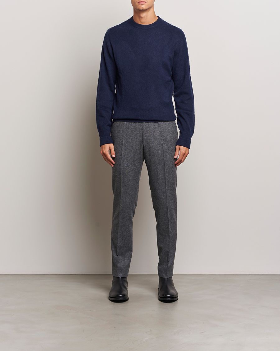 Heren | Truien | Stenströms | Brushed Merino Crew Neck Navy