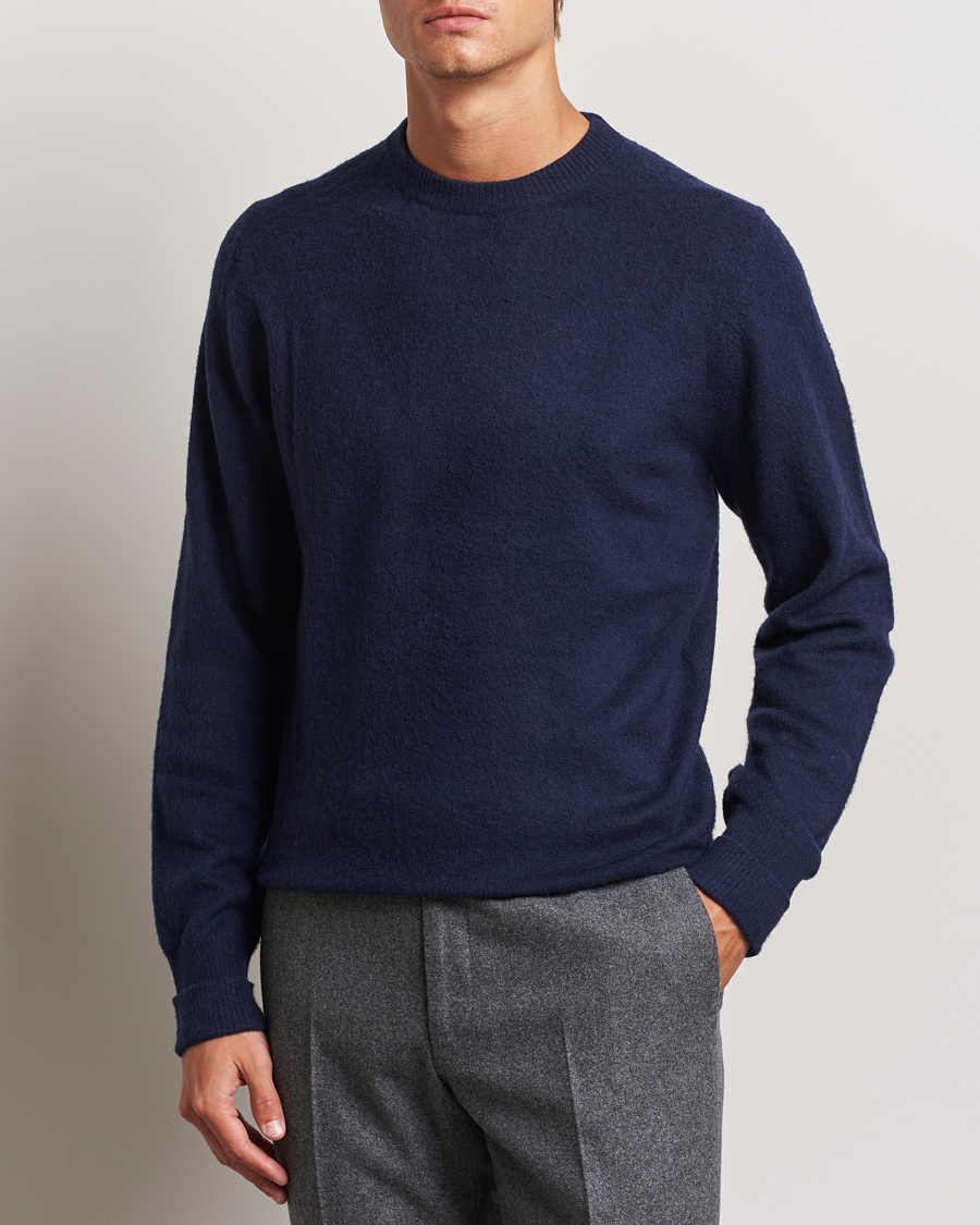 Heren | Truien | Stenströms | Brushed Merino Crew Neck Navy