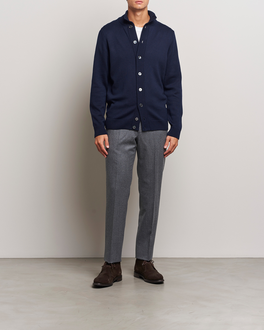 Heren | Truien | Stenströms | Chunky Knitted Merino Cardigan Navy