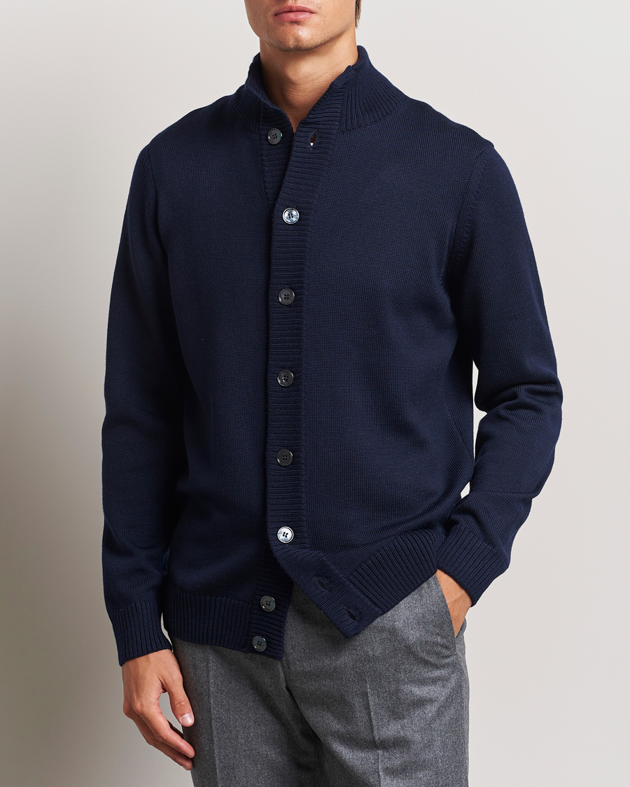 Heren | Truien | Stenströms | Chunky Knitted Merino Cardigan Navy