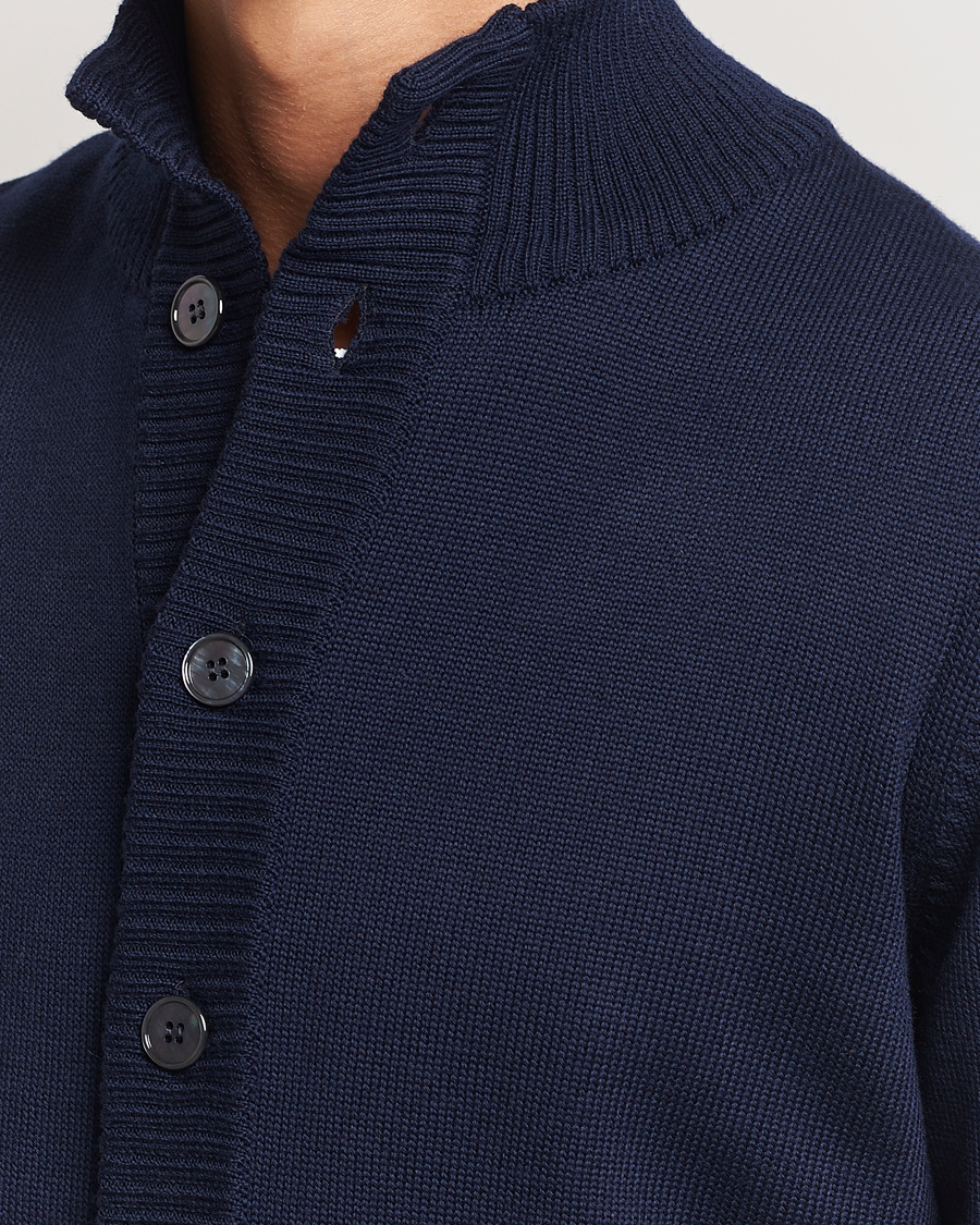 Heren | Truien | Stenströms | Chunky Knitted Merino Cardigan Navy