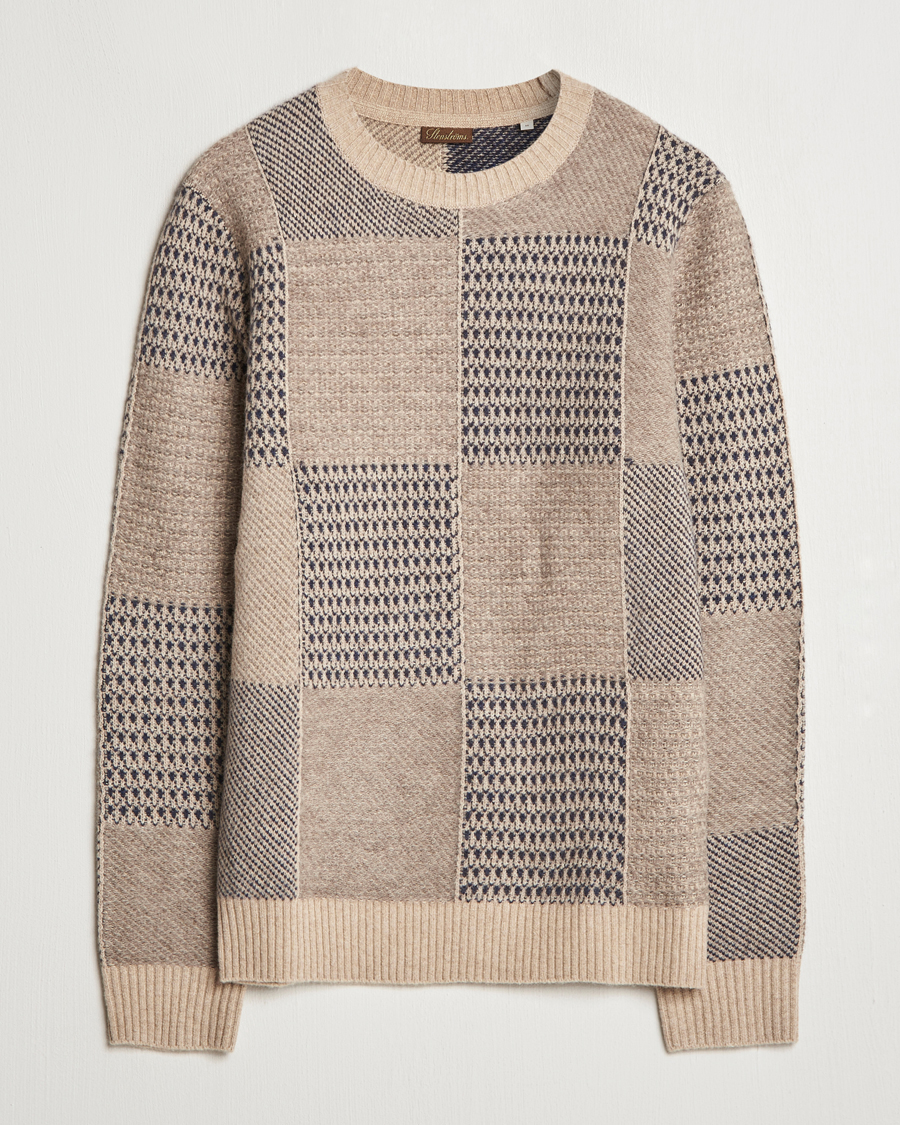 Heren | Truien | Stenströms | Patchwork Knitted Yak/Merino Crew Neck Brown