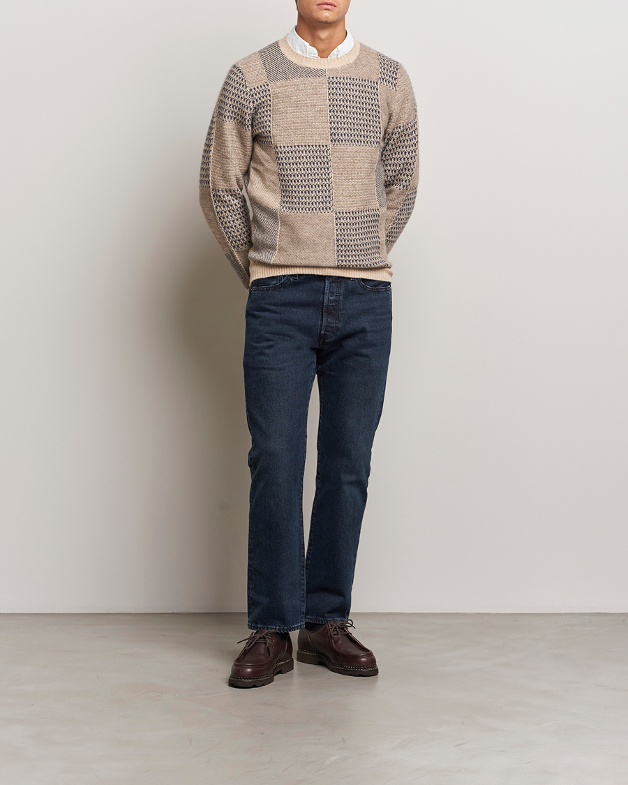 Heren | Truien | Stenströms | Patchwork Knitted Yak/Merino Crew Neck Brown