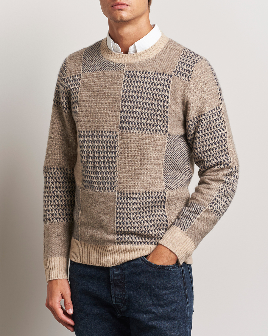 Heren | Truien | Stenströms | Patchwork Knitted Yak/Merino Crew Neck Brown