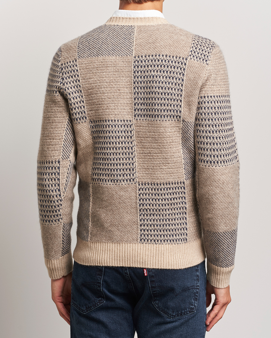Heren | Truien | Stenströms | Patchwork Knitted Yak/Merino Crew Neck Brown