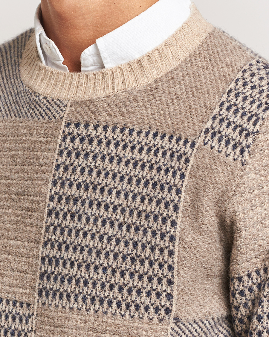 Heren | Truien | Stenströms | Patchwork Knitted Yak/Merino Crew Neck Brown