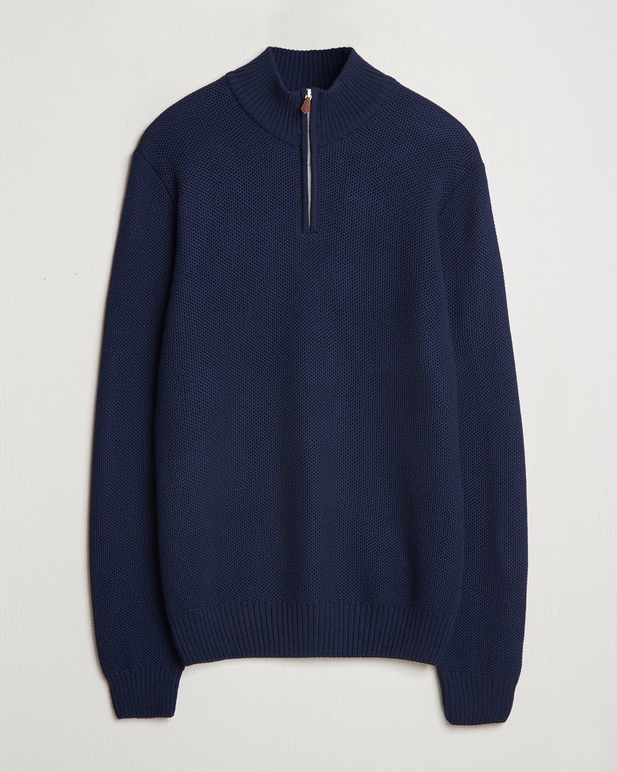 Heren | Truien | Stenströms | Chunky Merino Knitted Half Zip Navy