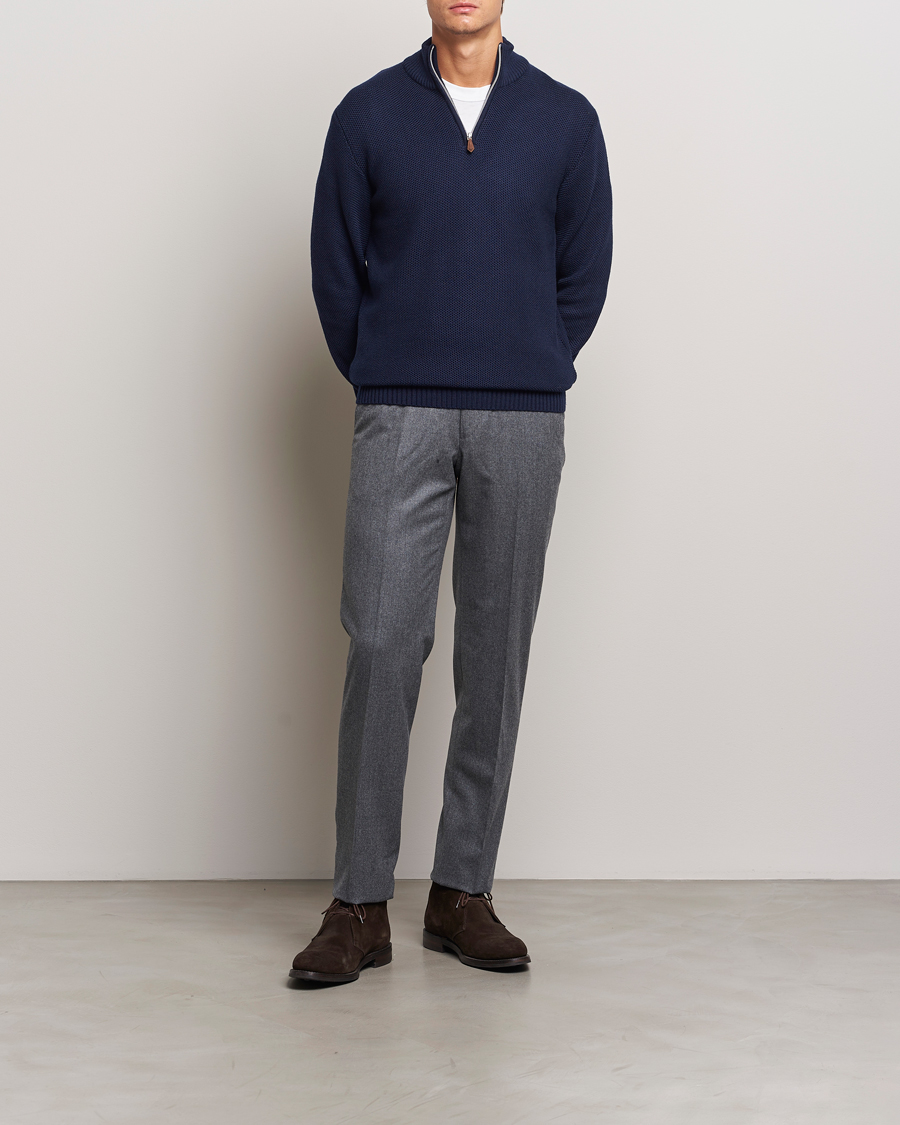 Heren | Truien | Stenströms | Chunky Merino Knitted Half Zip Navy