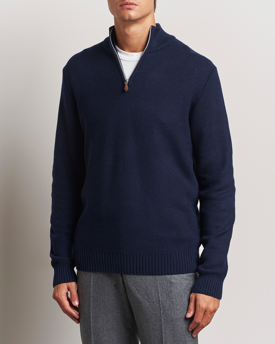 Heren | Truien | Stenströms | Chunky Merino Knitted Half Zip Navy
