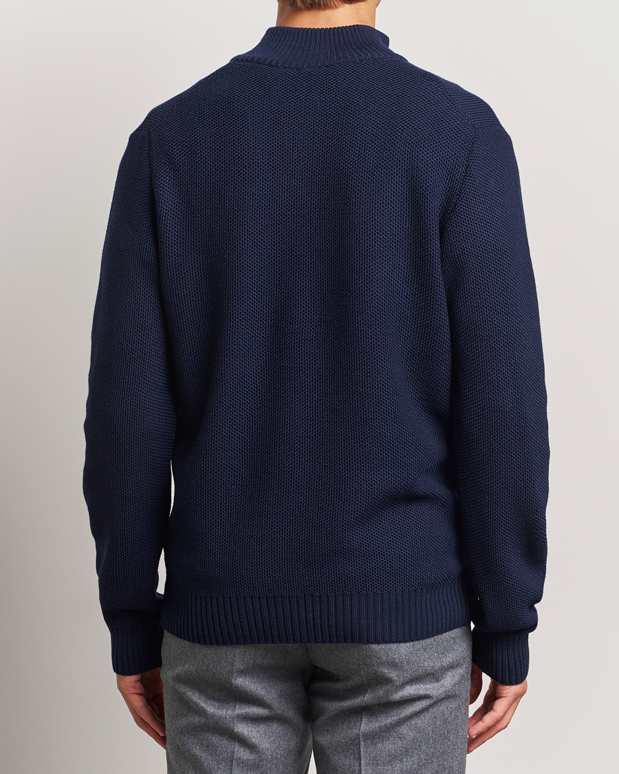 Heren | Truien | Stenströms | Chunky Merino Knitted Half Zip Navy
