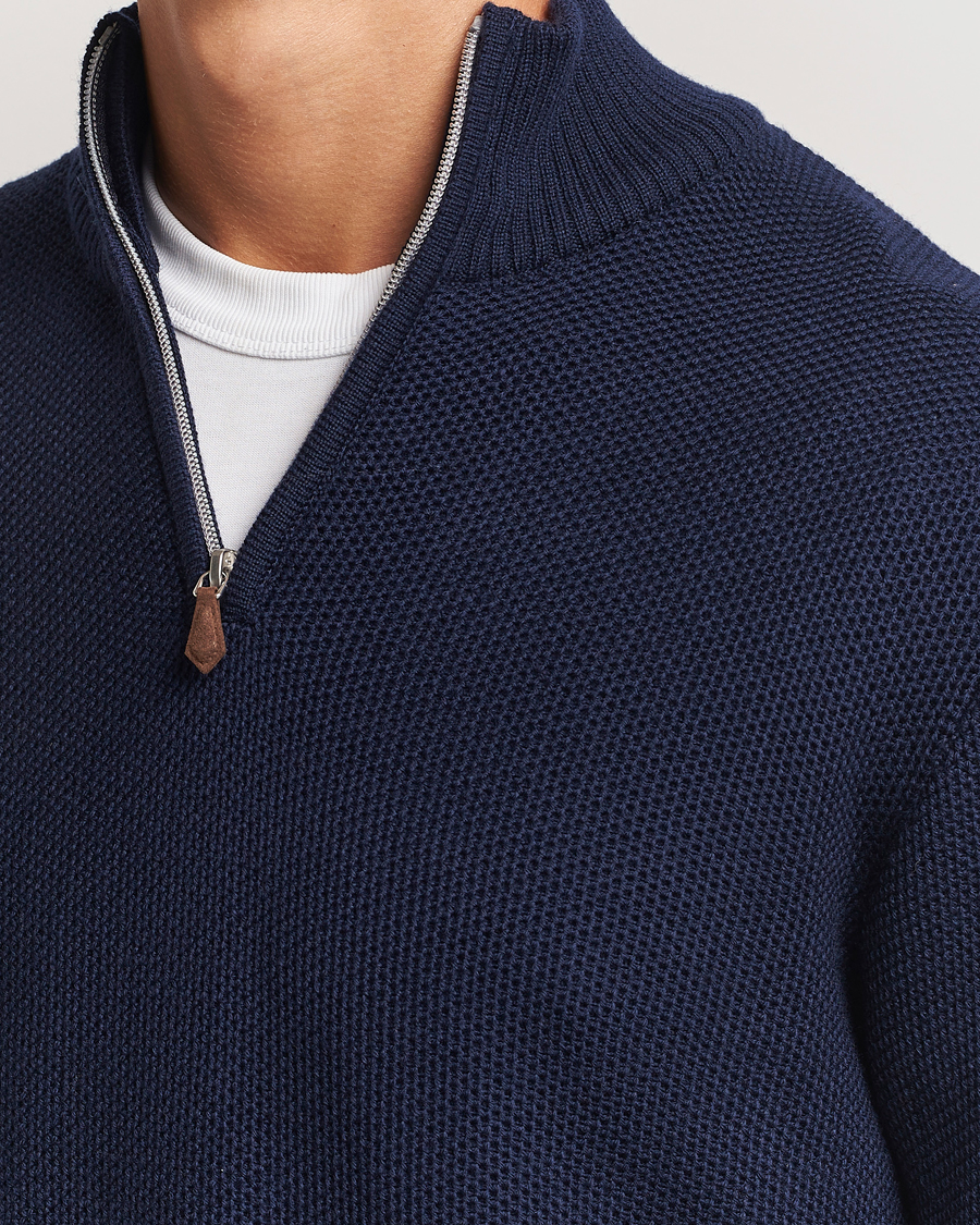 Heren | Truien | Stenströms | Chunky Merino Knitted Half Zip Navy