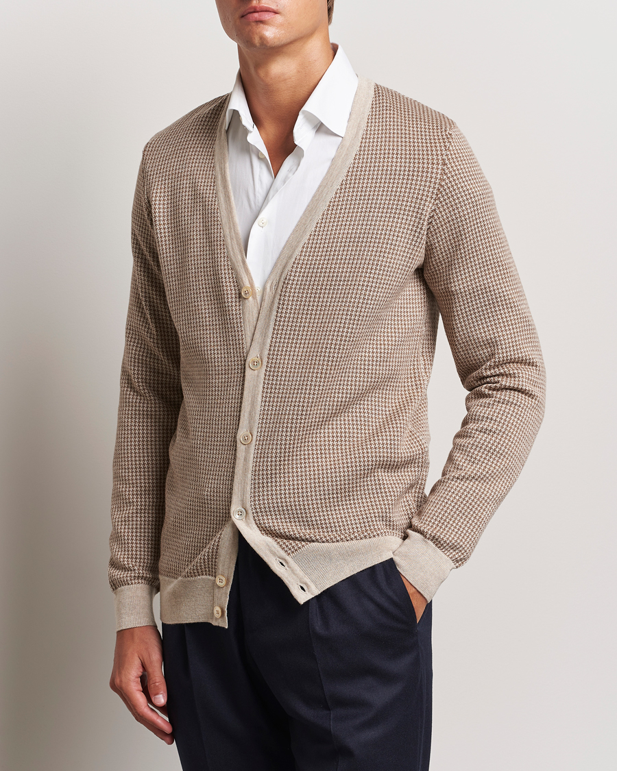 Heren | Truien | Stenströms | Pepita Merino Wool Cardigan Brown