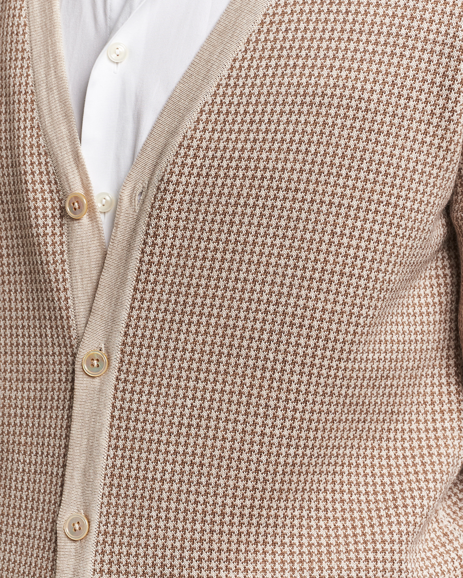 Heren | Truien | Stenströms | Pepita Merino Wool Cardigan Brown