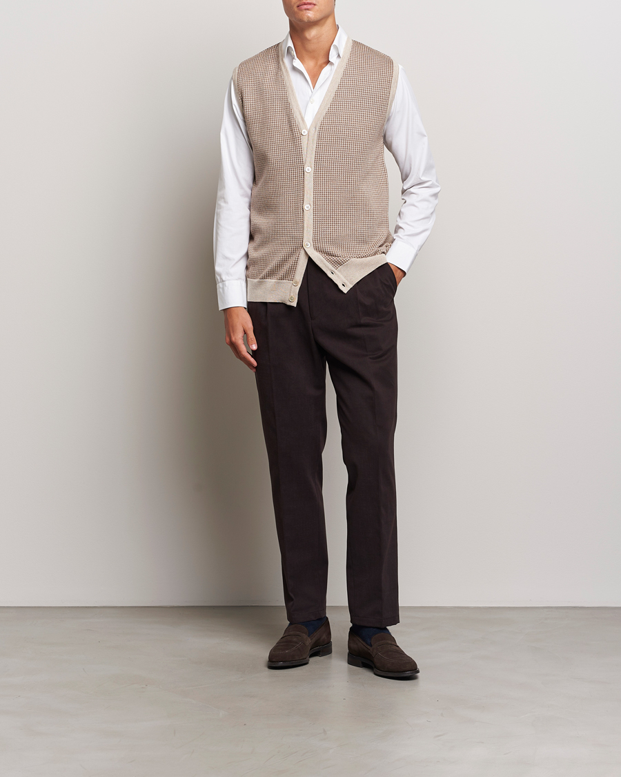 Heren | Truien | Stenströms | Pepita Merino Wool Vest Brown