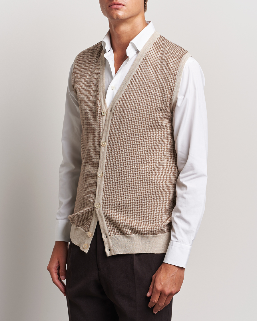 Heren | Truien | Stenströms | Pepita Merino Wool Vest Brown