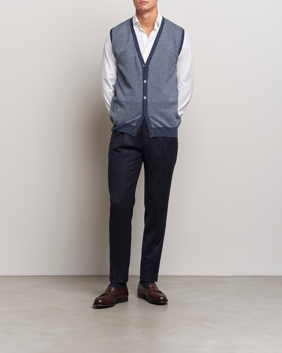 Heren | Truien | Stenströms | Pepita Merino Wool Vest Navy