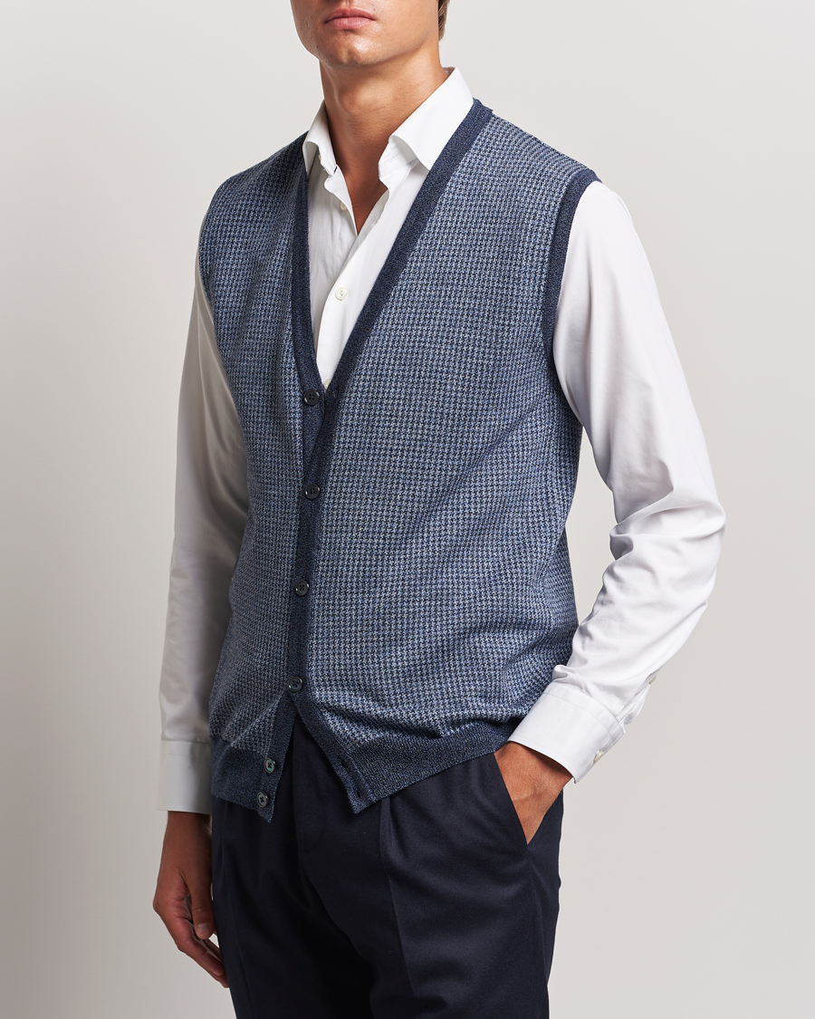 Heren | Truien | Stenströms | Pepita Merino Wool Vest Navy